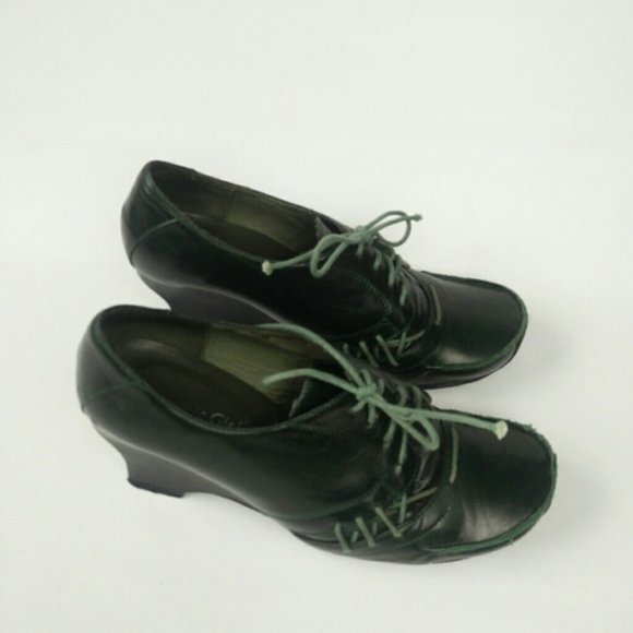 Leather wedge booties green Cosmic Girl shoes 7.5 - Picture 7 of 16